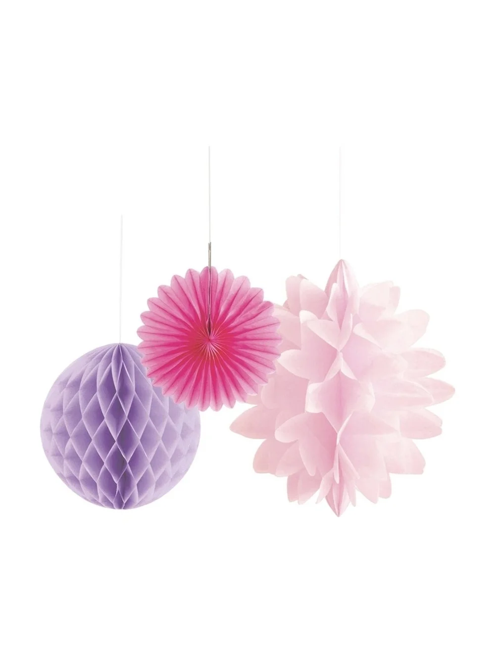 Lavender, Hot Pink, & Light Pink  Paper Decorations, 9ct